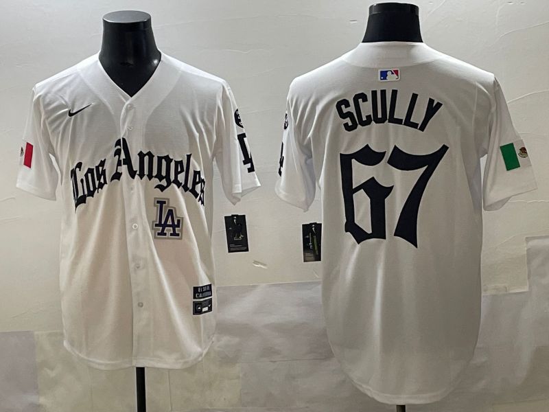 Men 2025 Los Angeles Dodgers #67 Scully White Five generations Joint Name Nike MLB Jersey style 38